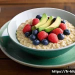 콜레스테롤 낮추는 음식 리스트 - **Prompt:** A bright and inviting breakfast scene on a rustic wooden table. A steaming bowl of cream...