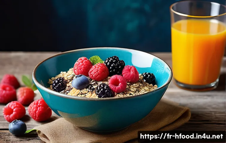 노화 방지에 좋은 식품 리스트 - A vibrant and fresh breakfast bowl featuring a variety of antioxidant-rich berries such as blueberri...