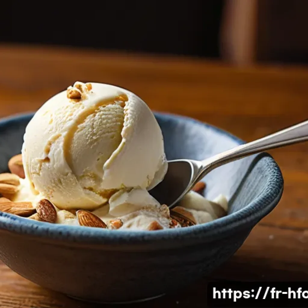비건 아이스크림 브랜드 비교 - A close-up image of a creamy vegan ice cream scoop made from cashew milk, showcasing a smooth and ve...